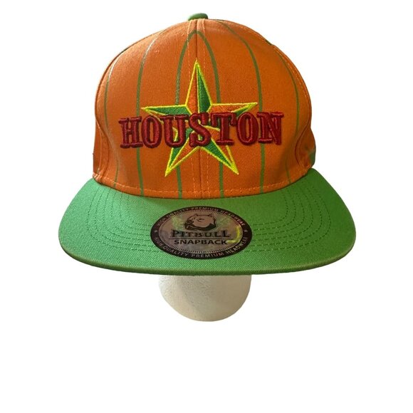 Pitbull Houston One Size Fits Most snap back orange green trucker hat flaw - Picture 3 of 11